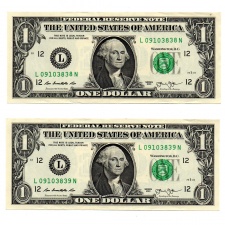 USA 1 Dollár Bankjegy 2013 L sorszámkövető pár 