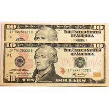 USA 10 Dollár Bankjegy 2006 F6 Atlanta sorszámkövető pár
