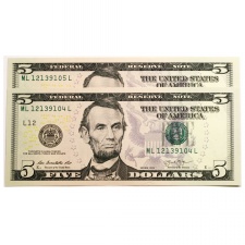 USA 5 Dollár Bankjegy 2013 L12 San Francisco sorszámkövető pár