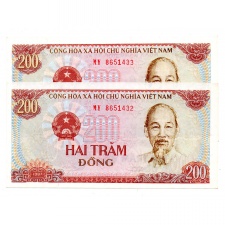 Vietnám 200 Dong Bankjegy 1987 P100a sorszámkövető pár