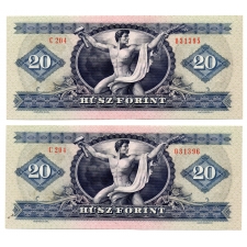20 Forint Bankjegy 1975 gEF sorszámkövető pár