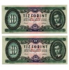 10 Forint Bankjegy 1962 gEF sorszámkövető pár 1 hajtással
