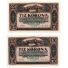 10 Korona Államjegy 1920 XF sorszámkövető pár