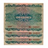 Ausztria 100 Korona Bankjegy 1922 EF sorszámkövető 3 db