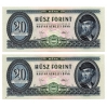 20 Forint Bankjegy 1975 gEF sorszámkövető pár